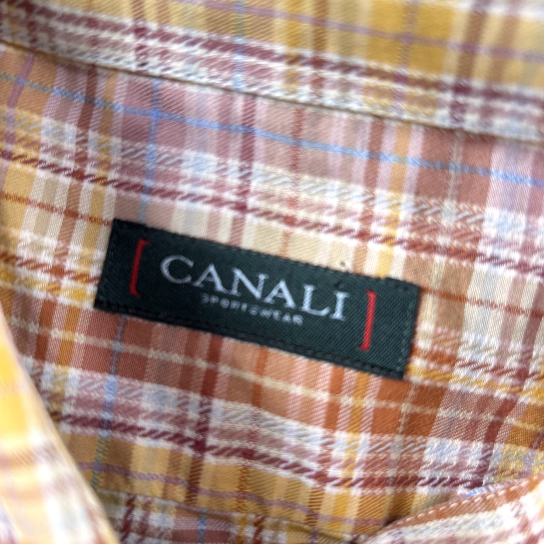 Canali Canali Shirt Men L Orange Plaid Button-Up Long Sleeve Casual Business Formal Twill Cotton Button-Down Collar Classic Wear Size US L / EU 52-54 / 3 - 5 Thumbnail