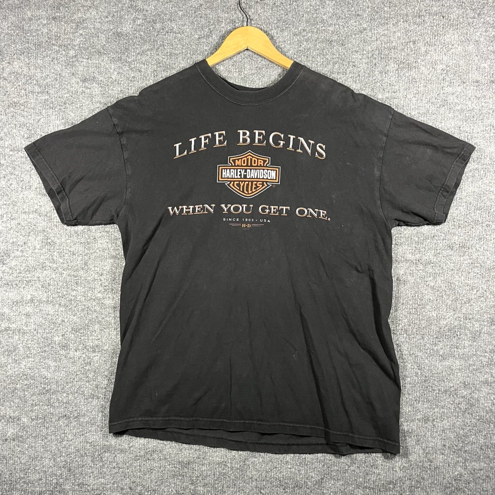 Harley Davidson VINTAGE Harley-Davidson T-Shirt XL Black Men Short Sleeve 2002 Biker Life Begins RARE Greenville NC Size US XL / EU 56 / 4 - 4 Thumbnail