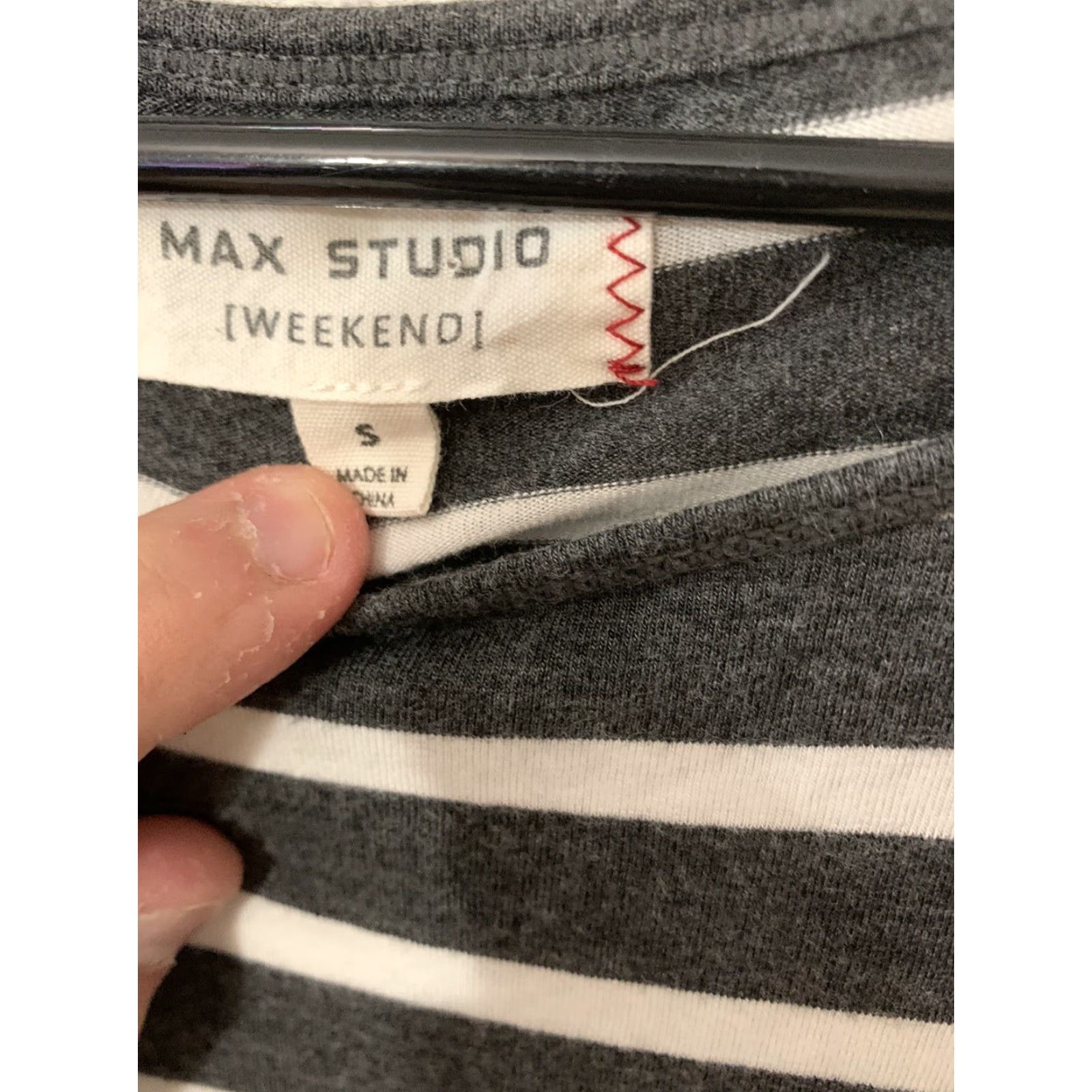 Vintage Max Studio Weekend T Shirt Dress Women Small Gray Stripe Knee Length Stretch Jersey Jewel Neck Long Sleeve Size S / US 4 / IT 40 - 2 Thumbnail