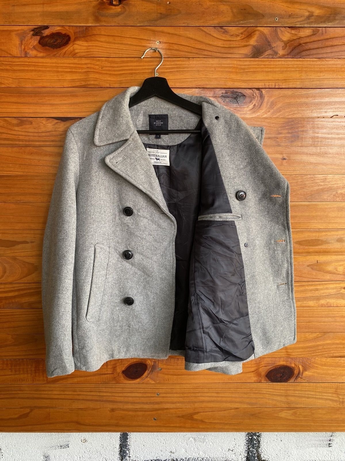RAGEBLUE RAGEBLUE Grey DoubleBreasted Pea Coat Australian Merino Wool Size US S / EU 44-46 / 1 - 9 Thumbnail
