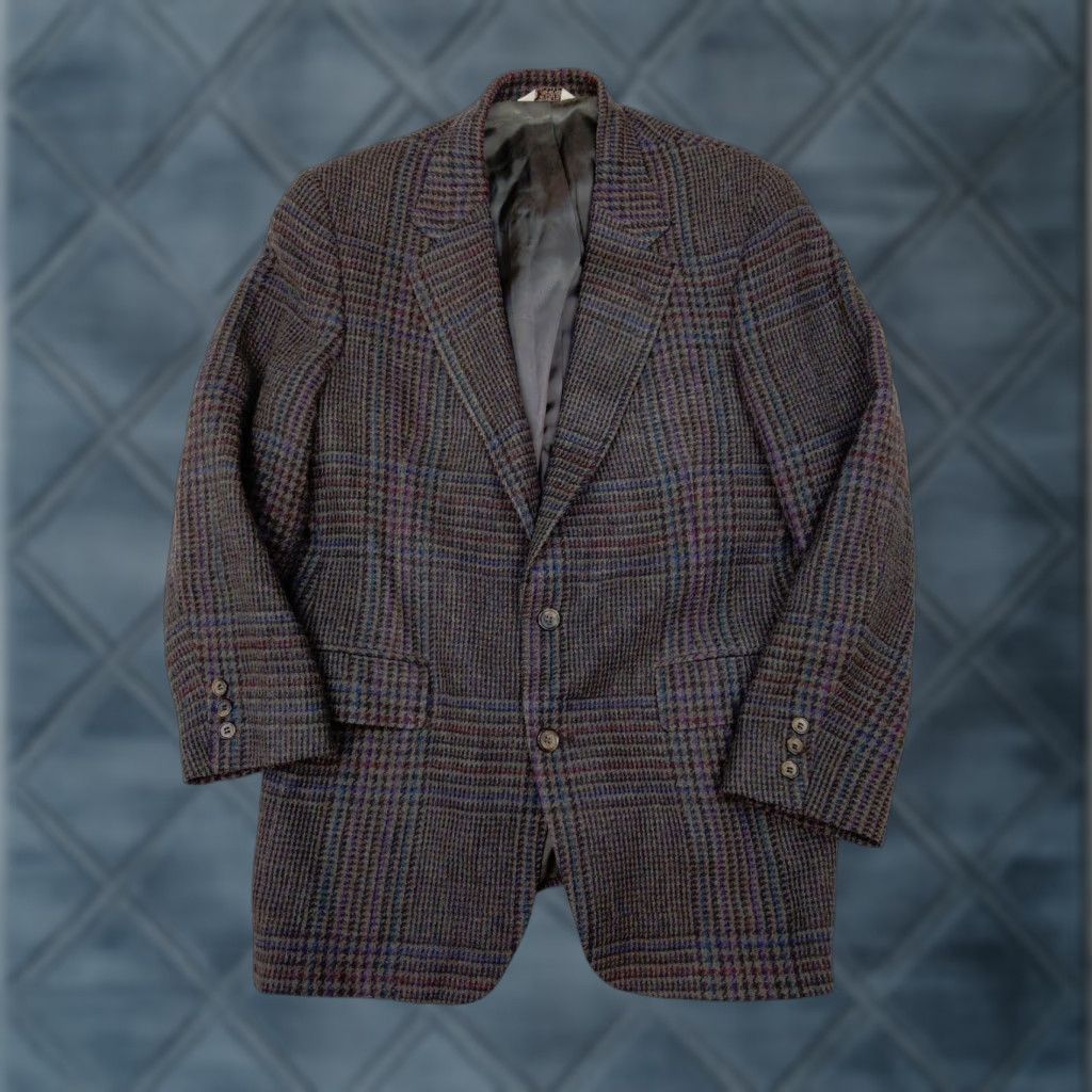Vintage VINTAGE Christopher Hayes Men Blazer 39R Beige Glen Check Tweed Wool Two-Button Notch Lapel Jacket Carded/Jacket/Coat Regular Length Size 40R - 1 Thumbnail