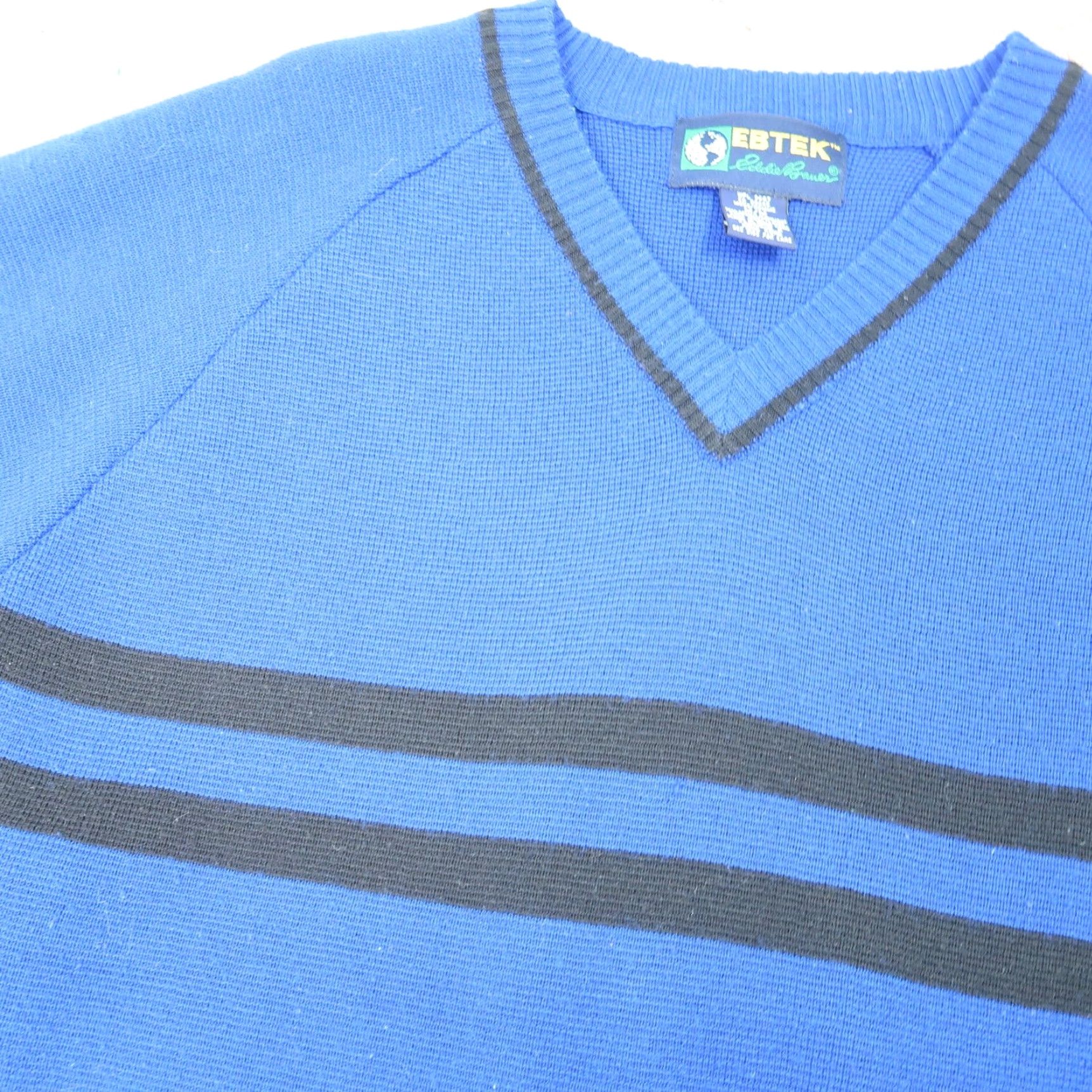 Eddie Bauer VINTAGE Eddie Bauer Ebtek Wool Knit Sweater Striped Blue Black V-Neck Mens M 90s Size US M / EU 48-50 / 2 - 2 Thumbnail