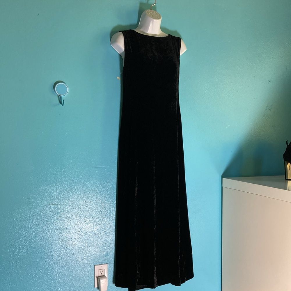Eileen Fisher Crushed Velvet Black A-line Maxi Sleeveless Dress Size S