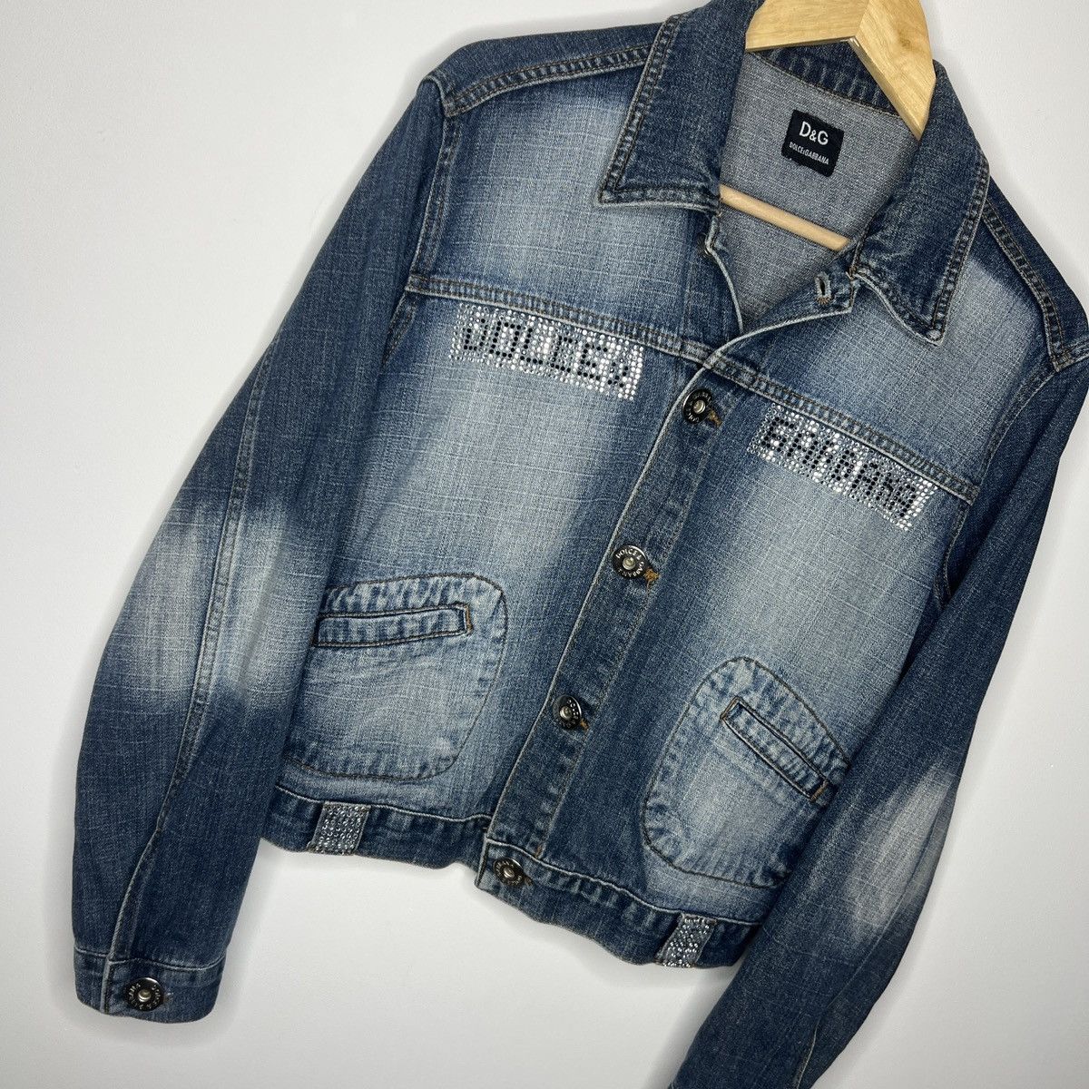 Dolce & Gabbana × Vintage Vintage Dolce Gabbana Denim Jacket Swarovski Big Logo Size M / US 6-8 / IT 42-44 - 4 Thumbnail
