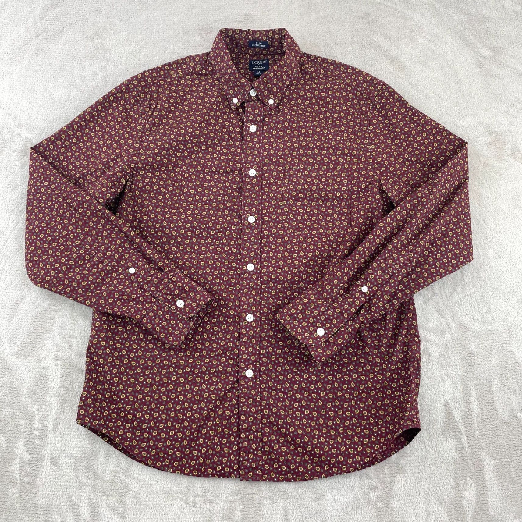 J.Crew J.CREW Shirt Men M Burgundy Paisley AOP Slim Untucked Flex Washed Preppy Shirt Size US M / EU 48-50 / 2 - 6 Thumbnail