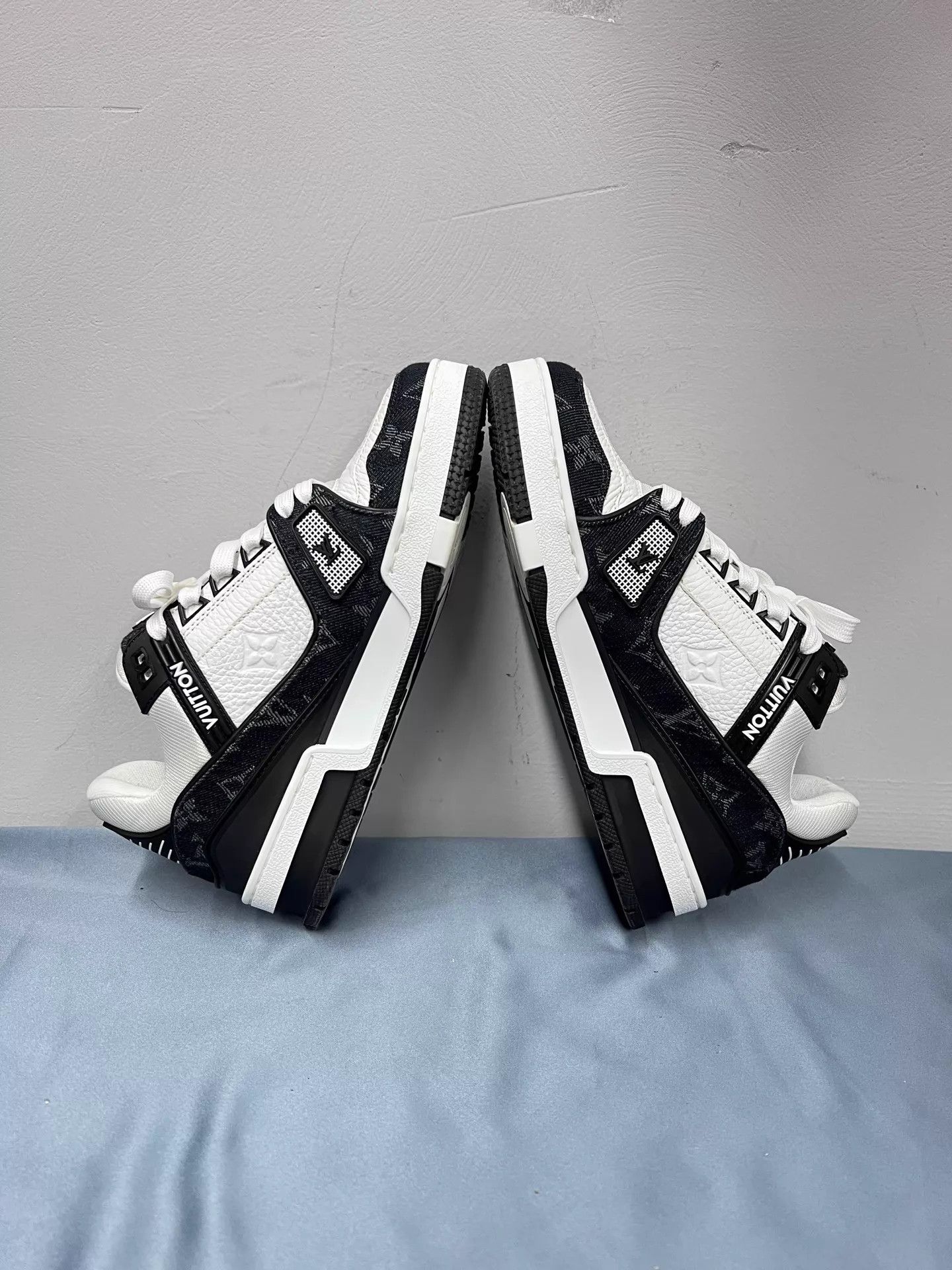 Louis Vuitton LV Black White Denim Panda Trainer 37 Size US 6.5 / IT 36.5 - 5 Thumbnail