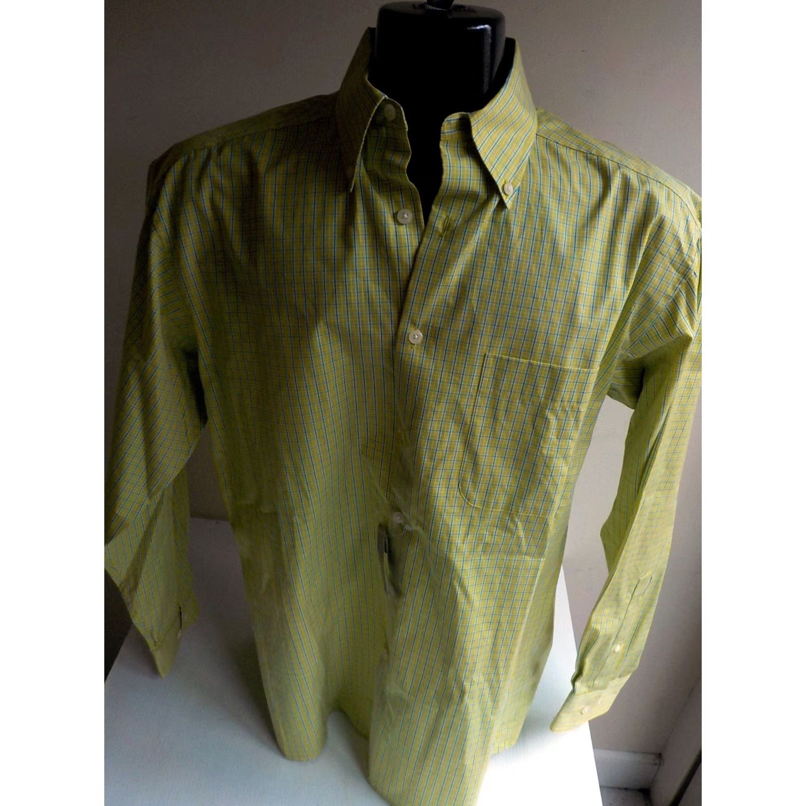 Talbots VINTAGE TALBOTS Mens Long Sleeve Button Down Plaid Shirt Lime Turquoise White Cotton M NWT Size US M / EU 48-50 / 2 - 2 Thumbnail