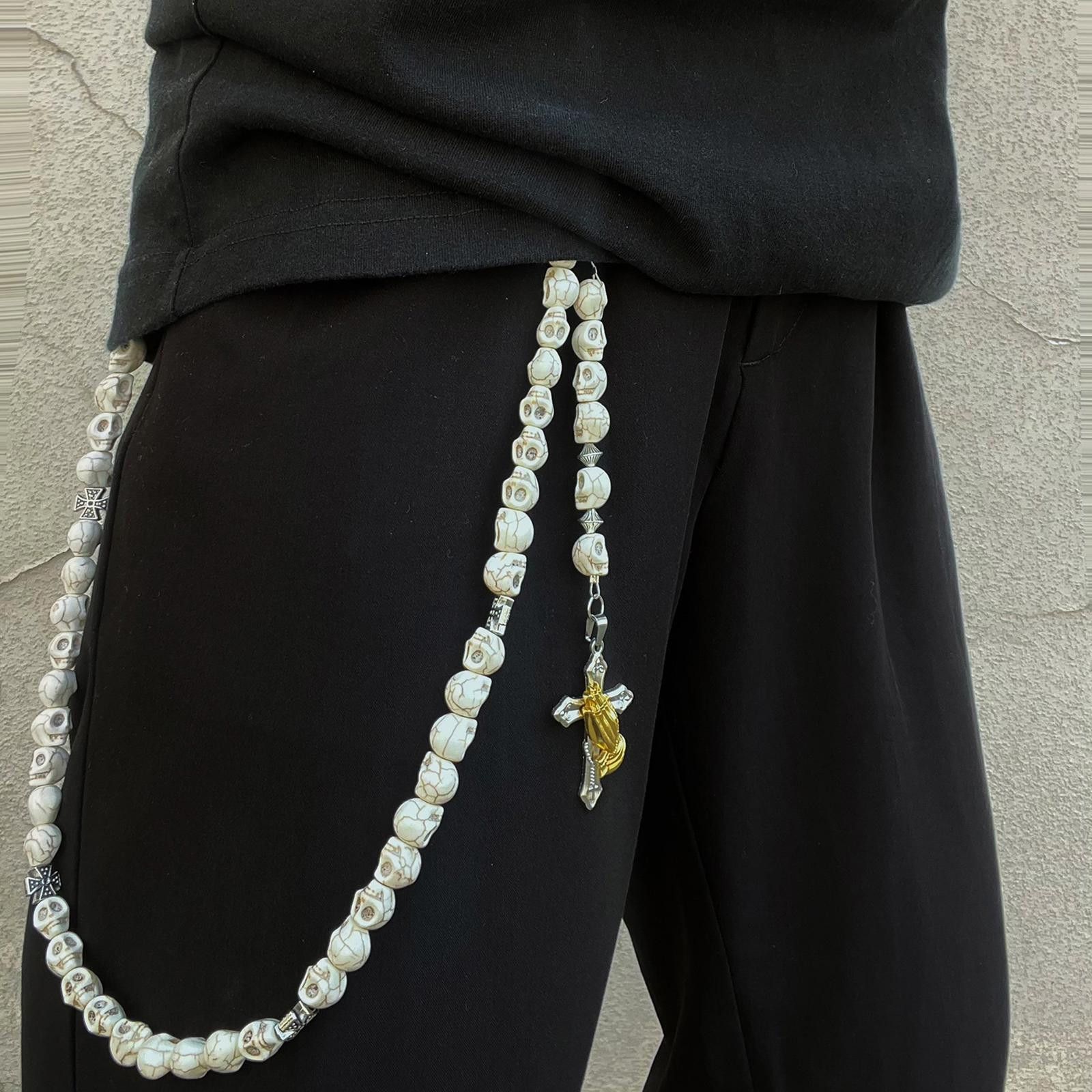 Other Beaded Skeleton White Turquoise Chain Wallet With Cross Size ONE SIZE - 2 Thumbnail