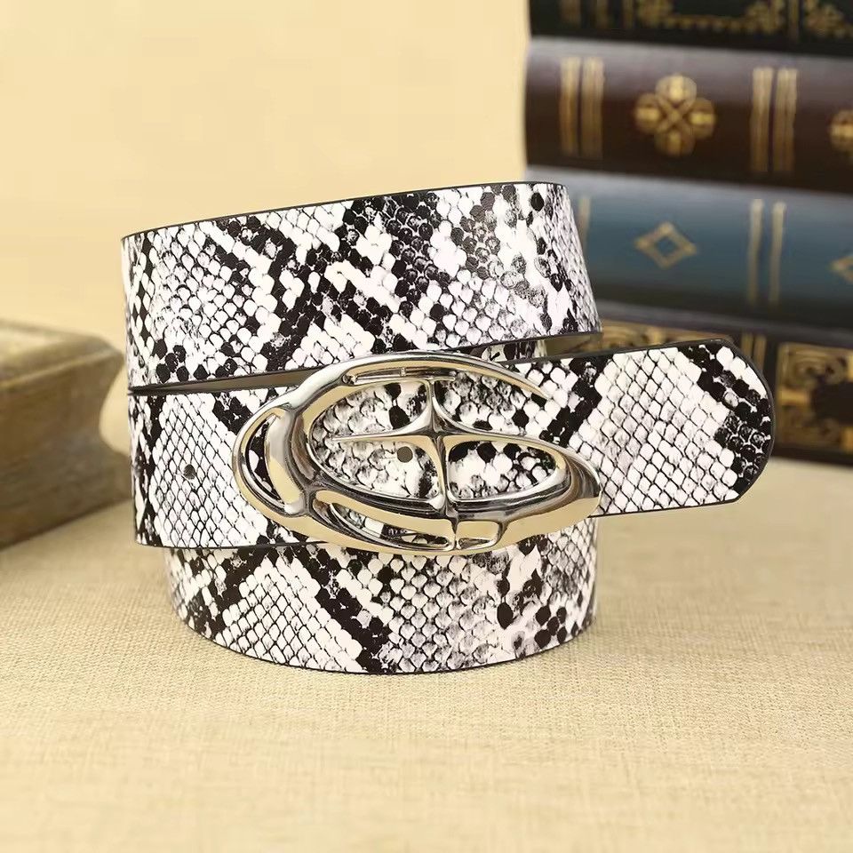 130 Cm Y2K Grunge Streetwear Black White Snake Print Belt, Men’s