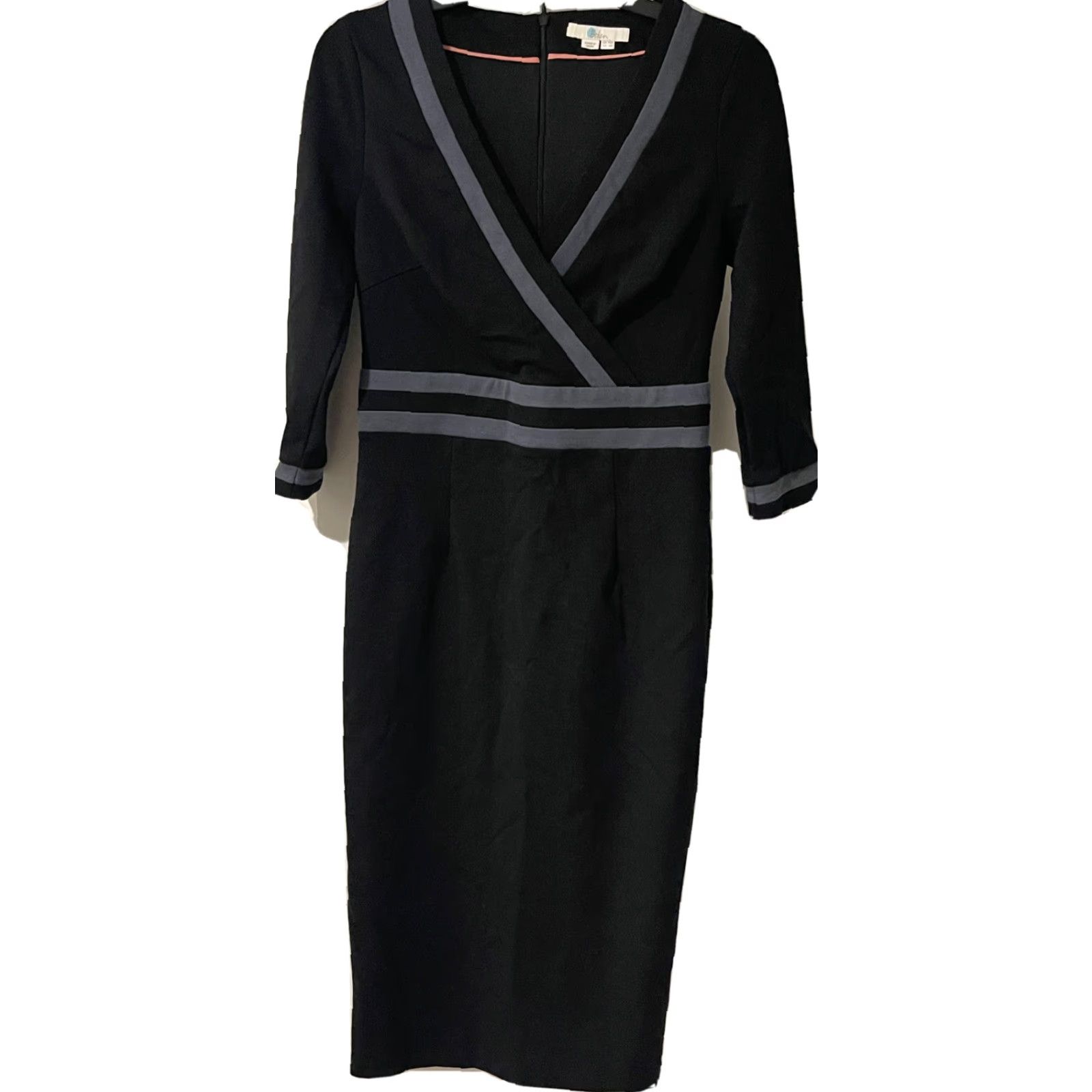 Boden Boden Dress Womens Black Nellie Ponte Sheath 3/4 Sleeve US6R Midi V-Neck Size M / US 6-8 / IT 42-44 - 3 Thumbnail
