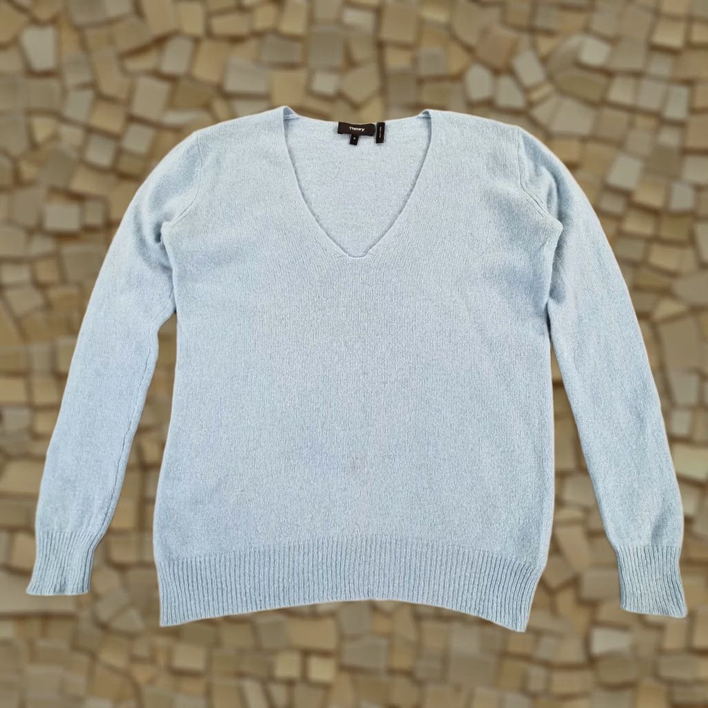 Theory Theory Womens Jumper Blue Small Pullover V Neck 100% Cashmere Knit Size S / US 4 / IT 40 - 1 Thumbnail