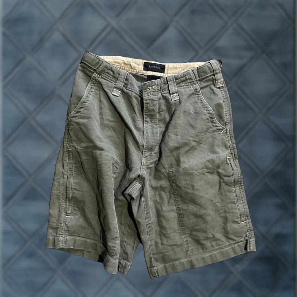 Express VINTAGE Express Men's Cargo Shorts 29W Green Cotton 90s Flaw Size US 29 - 1 Thumbnail