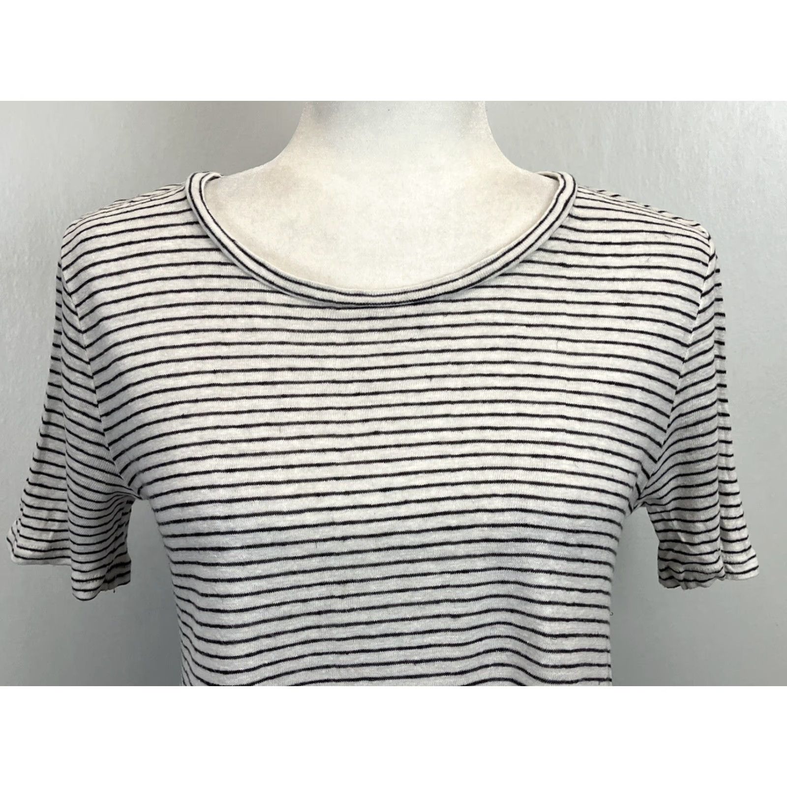 Banana Republic WOMENS Banana Republic Striped Linen Blend T-Shirt Size S White & Black Casual Size S / US 4 / IT 40 - 5 Thumbnail