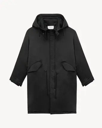 Saint Laurent Paris oc11z0126 800905 Long Parka in Silk Satin in Black Size US M / EU 48-50 / 2 - 1 Thumbnail