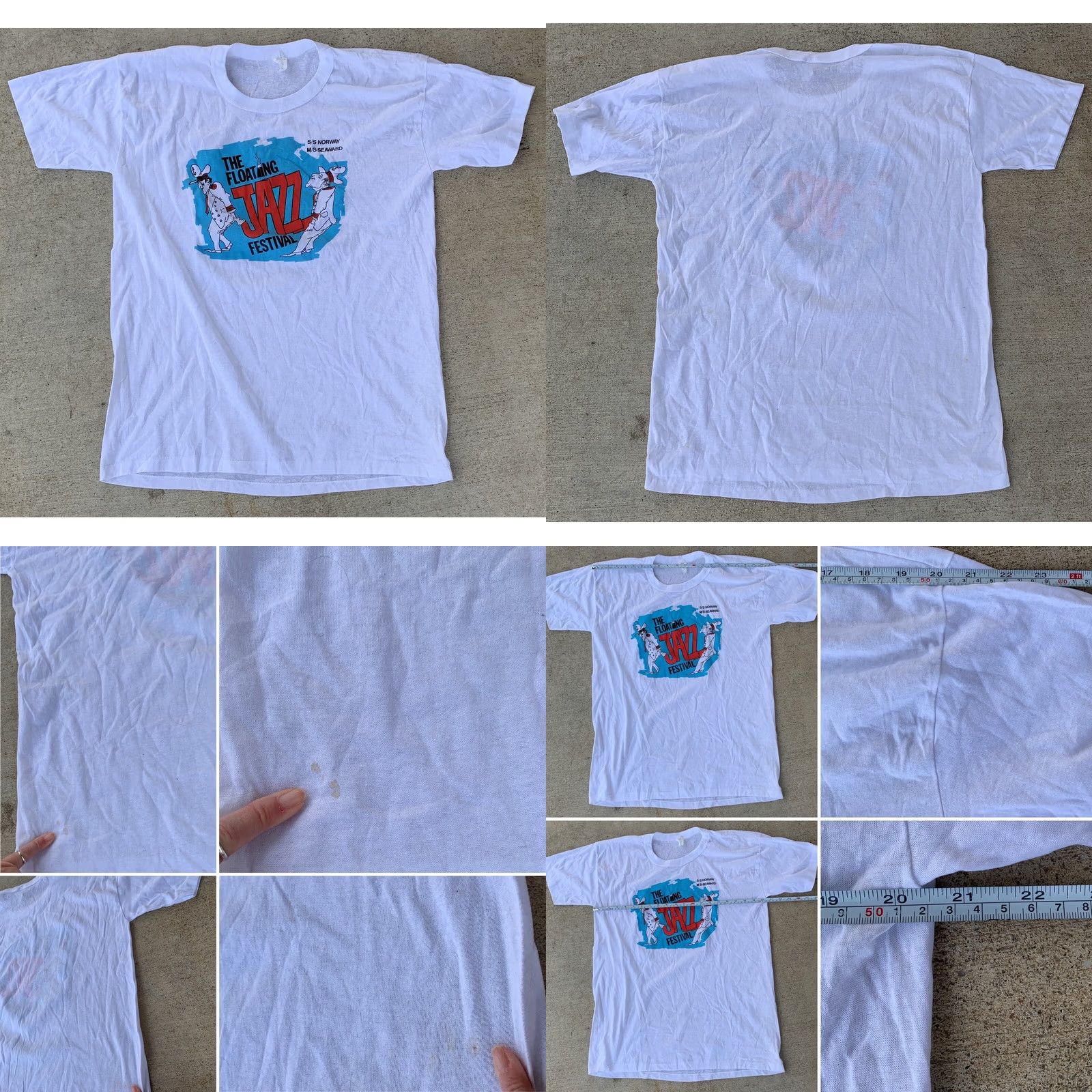 Vintage VINTAGE Tee Swing The Floating Jazz Festival S/S Norway M/S SEAWARD T-Shirt XL Made In USA Men White 1980s graphic tee Size US XL / EU 56 / 4 - 8 Thumbnail