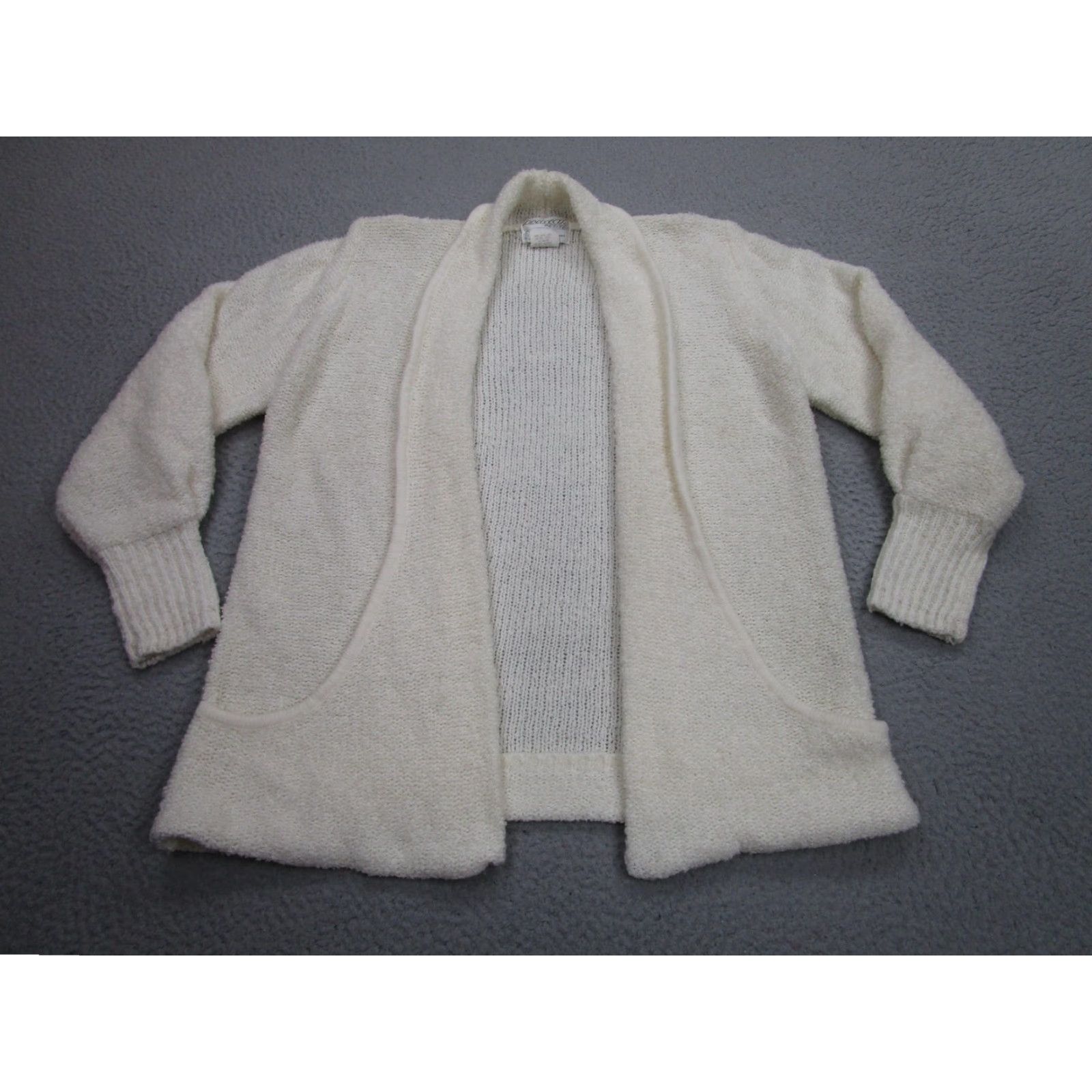 Vintage VINTAGE Sideffects Cardigan Sweater Womens Petite P XS White Knit Open Pockets Size S / US 4 / IT 40 - 2 Thumbnail