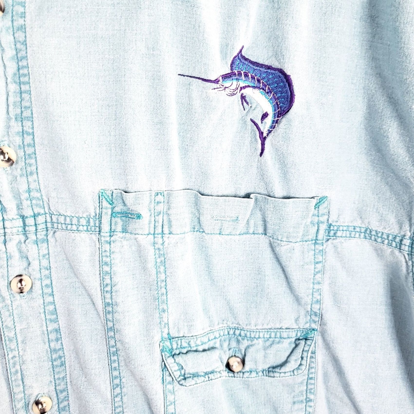 Vintage VINTAGE Bimini Bay Shirt Mens L Blue Sportfish SS Marlin Logo Fishing Button Up Size US L / EU 52-54 / 3 - 4 Thumbnail