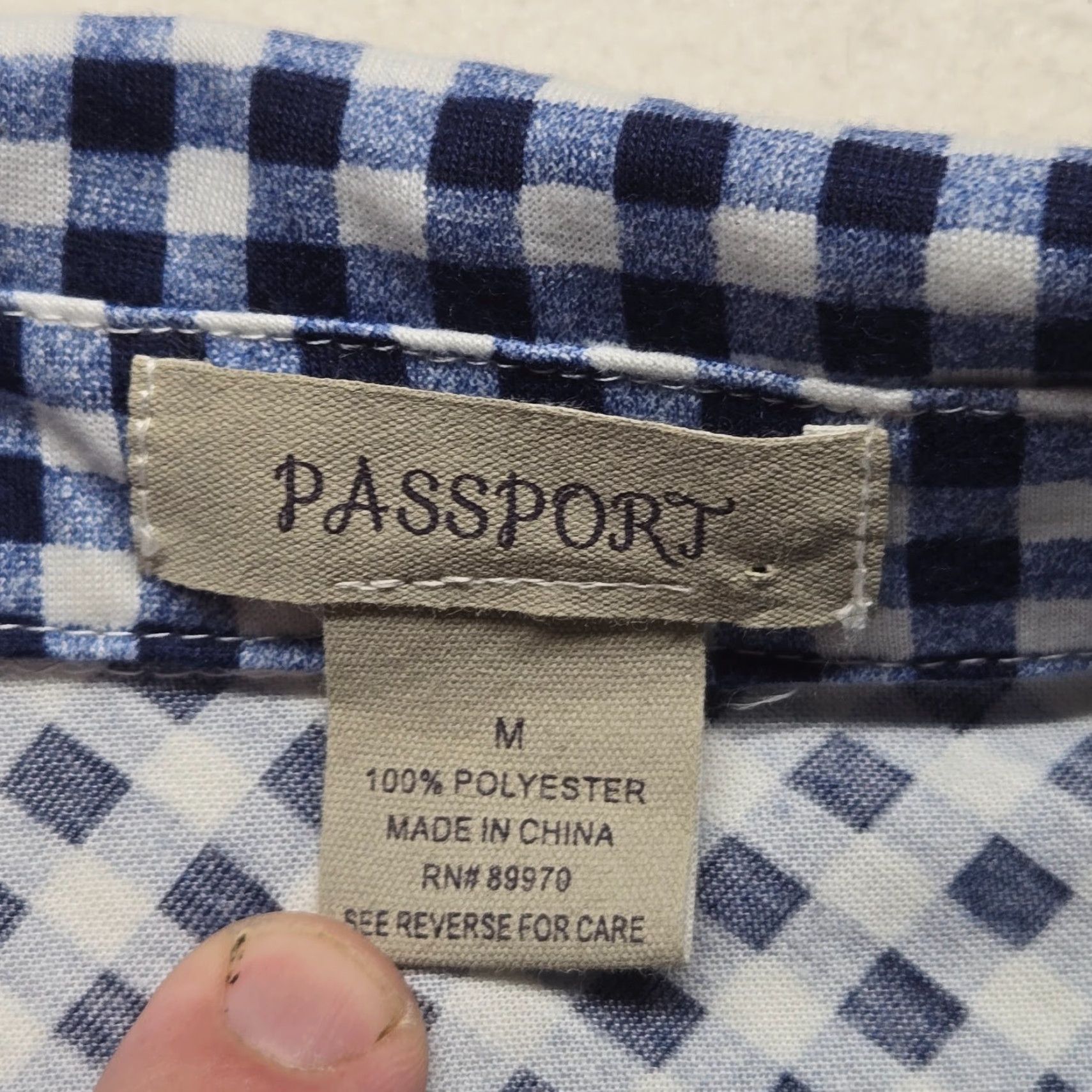 Vintage Passport Shirt Large Women Blue Check Shirt with Pockets Button Front Tie Front Casual Short Sleeve Size L / US 10 / IT 46 - 3 Thumbnail
