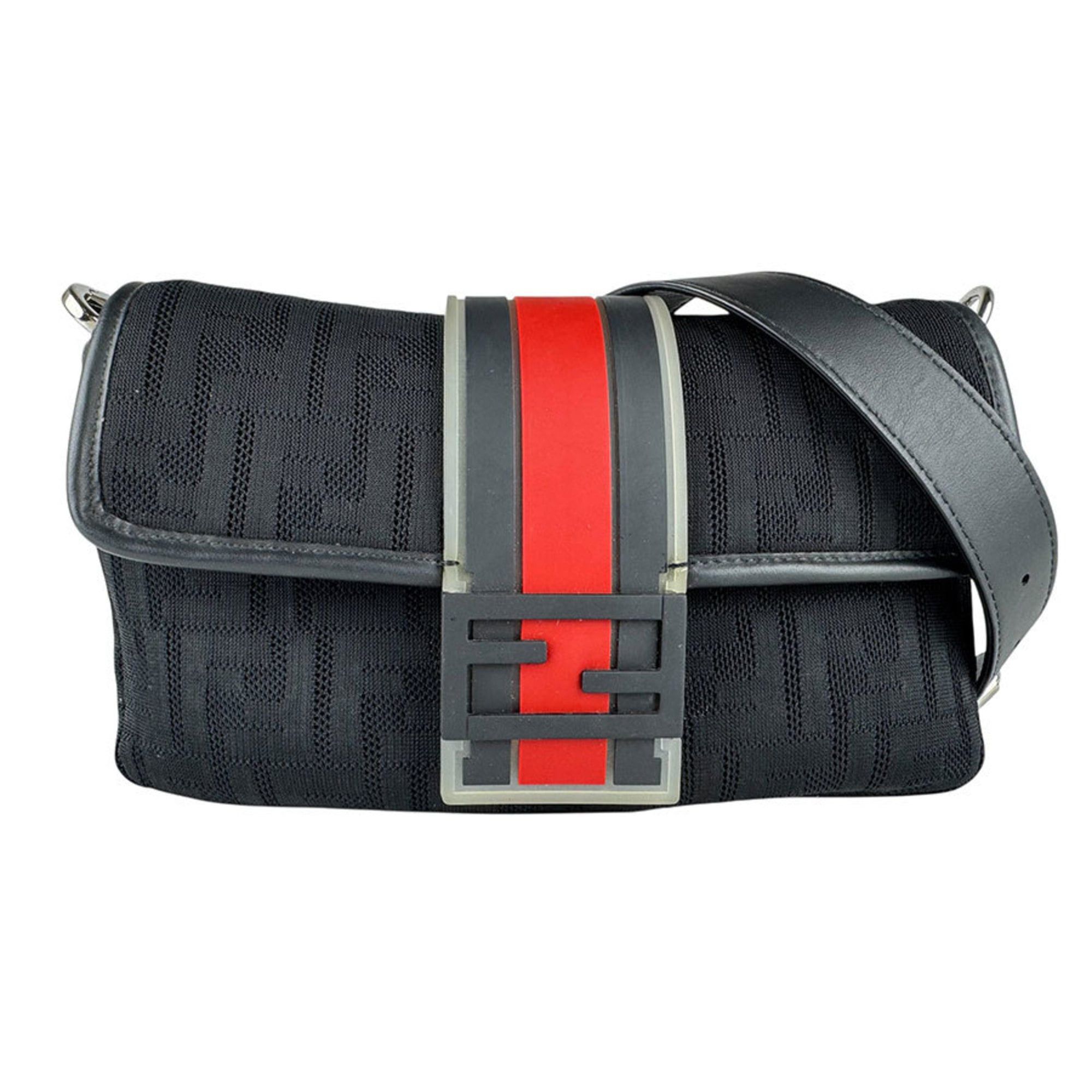 FENDI Men's Bucket Waist Bag in Fabric and Rubber Black Red 7VA472 AA3X Free Shipping z8806