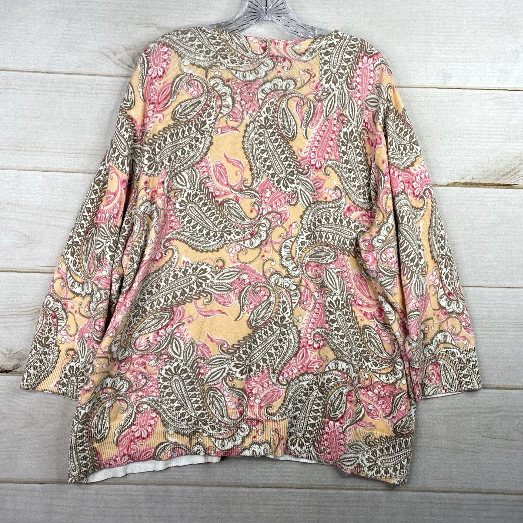 Croft & Barrow Croft & Barrow Cardigan Sweater Womens 2X Peach Pink Floral Paisley Whimsigoth - Multicolor Knit Crew Neck Long Sleeve All Seasons Lightweight Size XXL / US 16-18 / IT 52-54 - 6 Thumbnail
