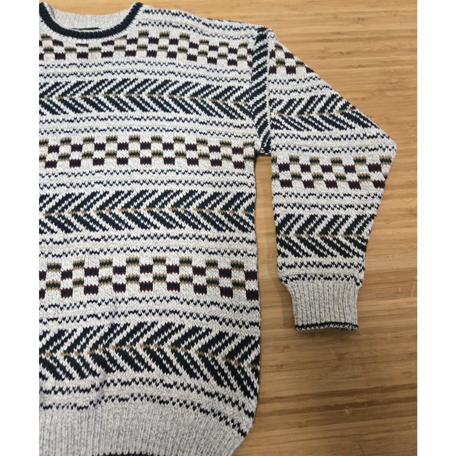 Vintage VINTAGE R&R Casuals Sweater Mens XL Cream Geometric Knit Cotton Crew Neck Pullover USA 90s Mens Size US XL / EU 56 / 4 - 2 Thumbnail