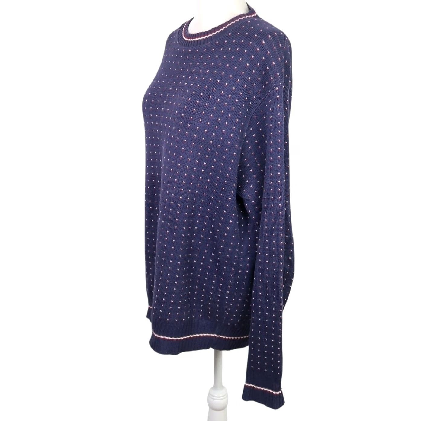 Vintage VINTAGE Woolrich Sweater Crew Neck Knit Cotton Long Sleeve XL Navy Blue Red Heart Dot Print 80s Womens Size XL / US 12-14 / IT 48-50 - 4 Thumbnail