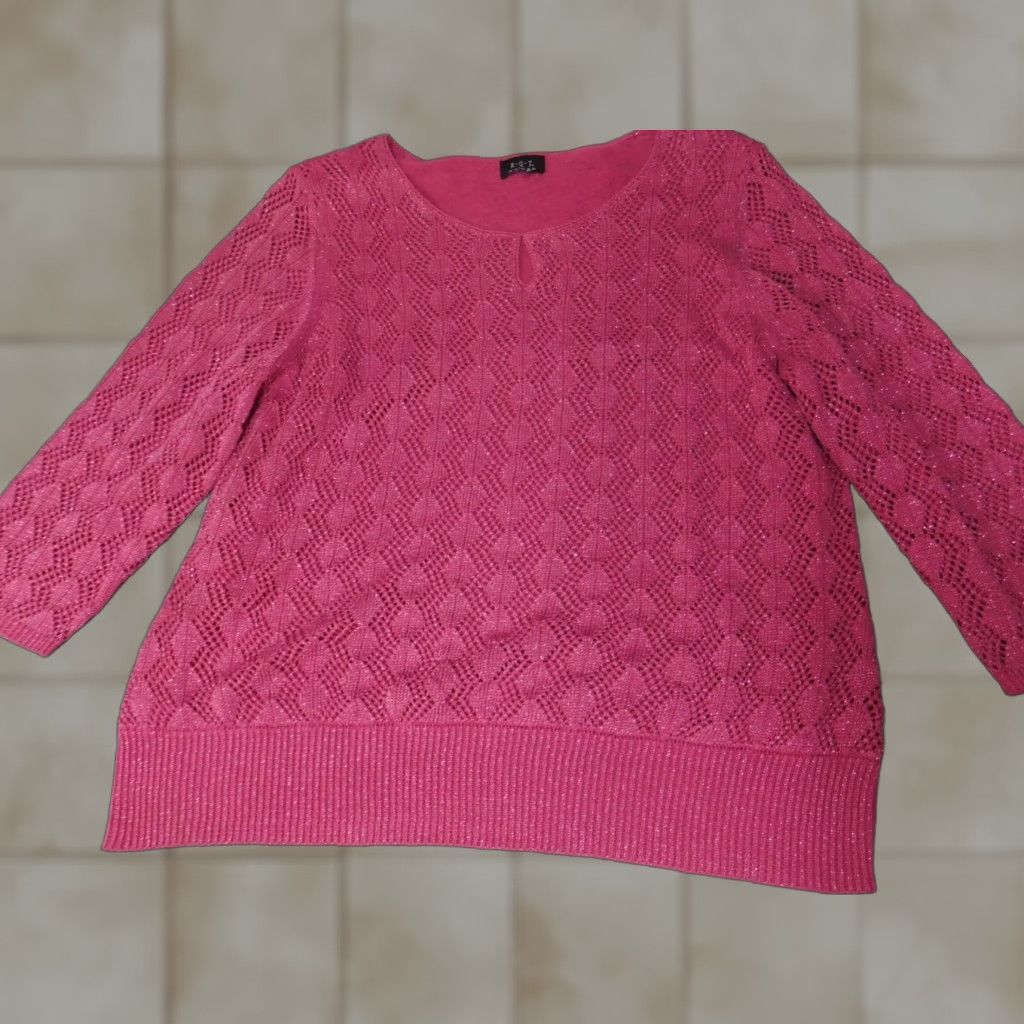 Vintage RQT Womens Sweater 2XL Pink Mock Neck Long Sleeve Knit Open Chest Embroidered Pullover Designer Winter Regular Size XXL / US 16-18 / IT 52-54 - 1 Thumbnail