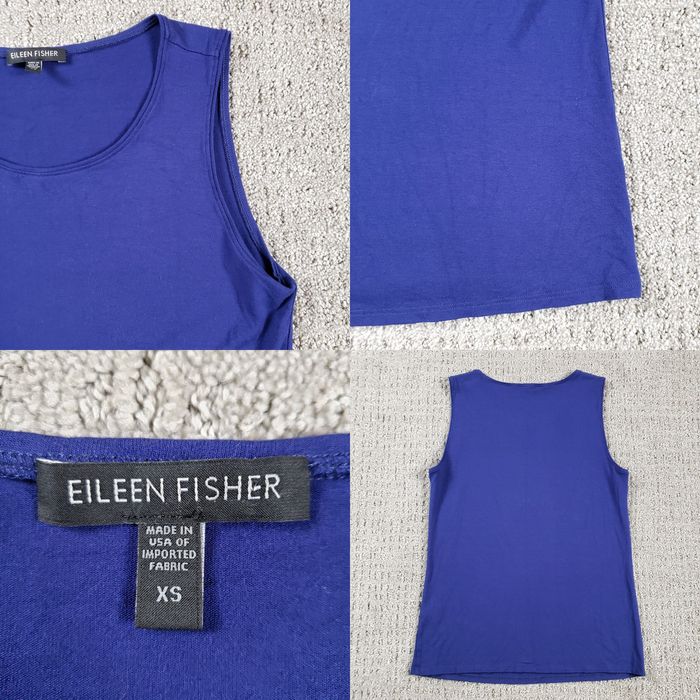 Eileen Fisher EILEEN FISHER Womens Navy Stretch Sleeveless Scoop Neck Tank  Top XXS