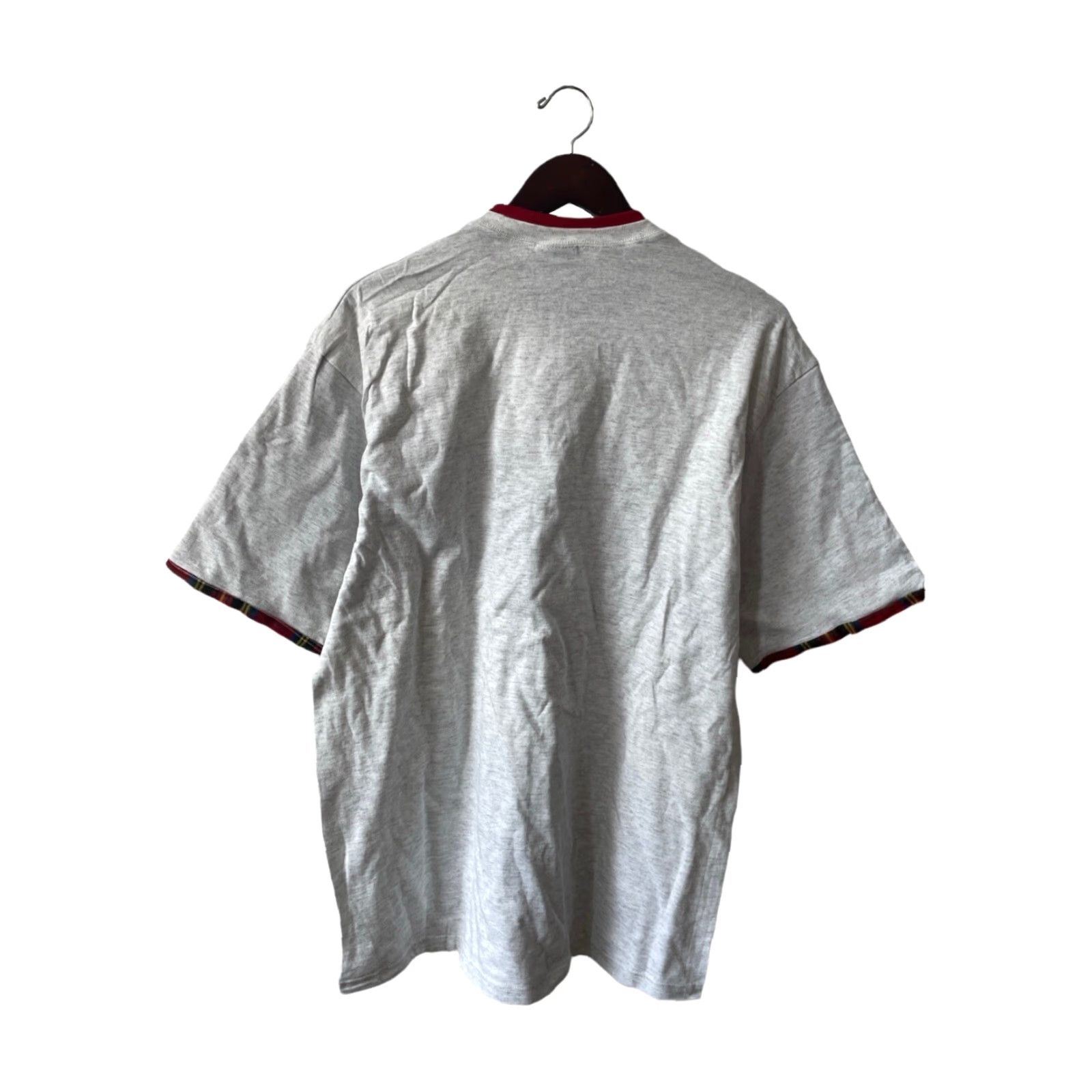 Soffe VINTAGE Soffe Crewneck T-Shirt Mens L Oversized Ash Grey Plaid Trim Red Collar Trim USA 90s Deadstock NWOT 100% Cotton NOS Size US L / EU 52-54 / 3 - 6 Thumbnail
