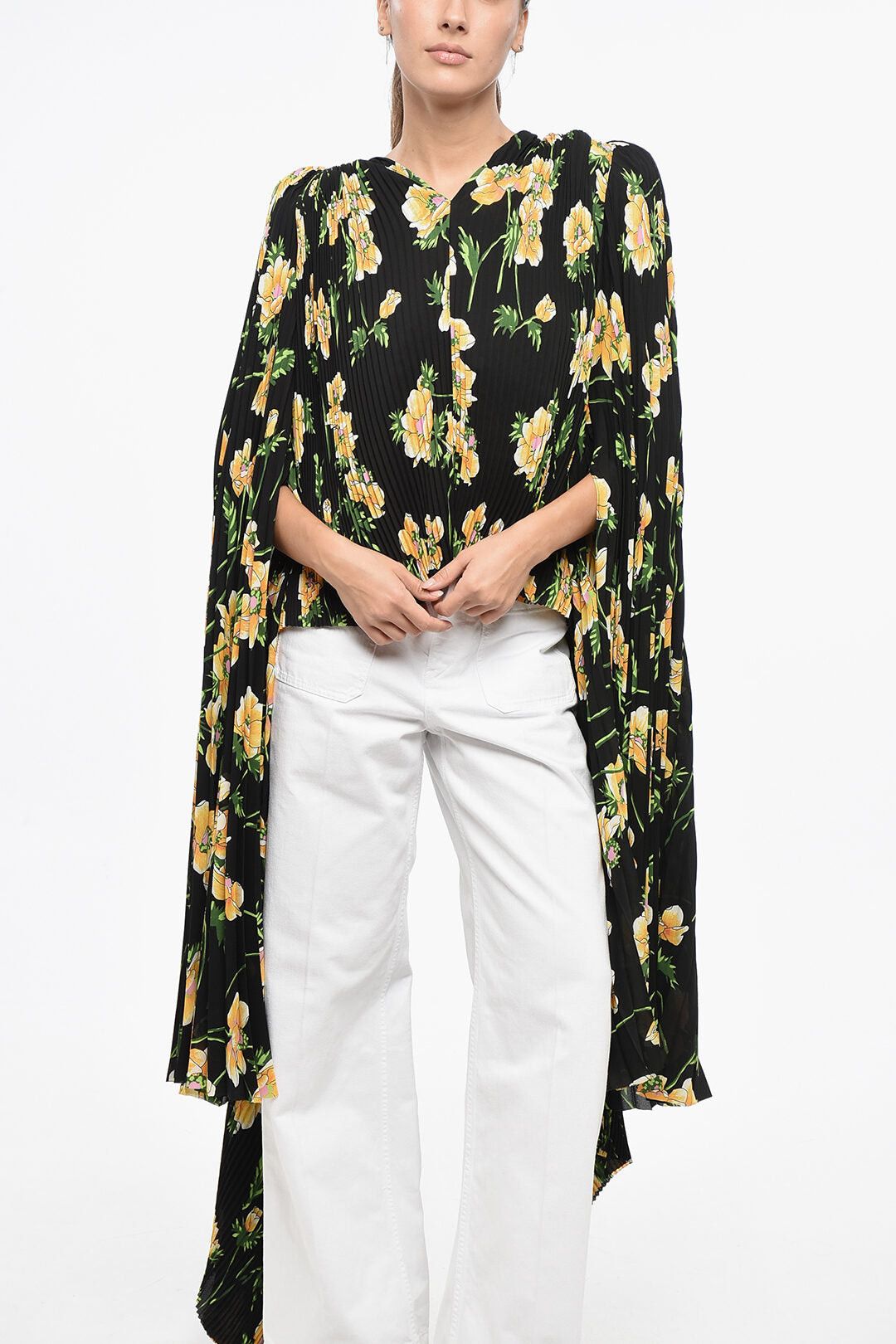 Balenciaga Plissé Tie-Neck Blouse with Maxi Sleeves Size XS / US 0-2 / IT 36-38 - 1 Thumbnail