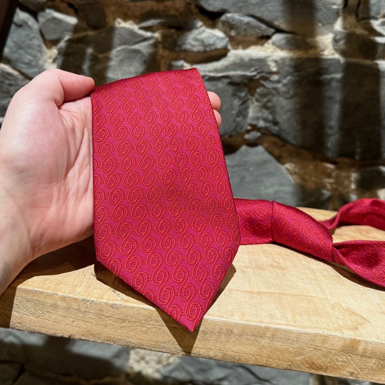 Hermes Hermès Swirl Chaine D'Ancre Red Silk Tie Size ONE SIZE - 3 Thumbnail