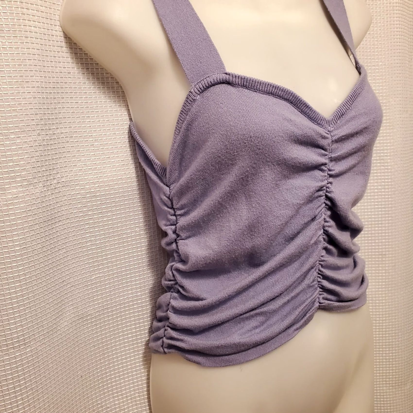 Vintage Active USA Womens Tank Top Lavender Purple Knit Sweetheart Rouched Sleeveless Cropped Slim L Size L / US 10 / IT 46 - 3 Thumbnail