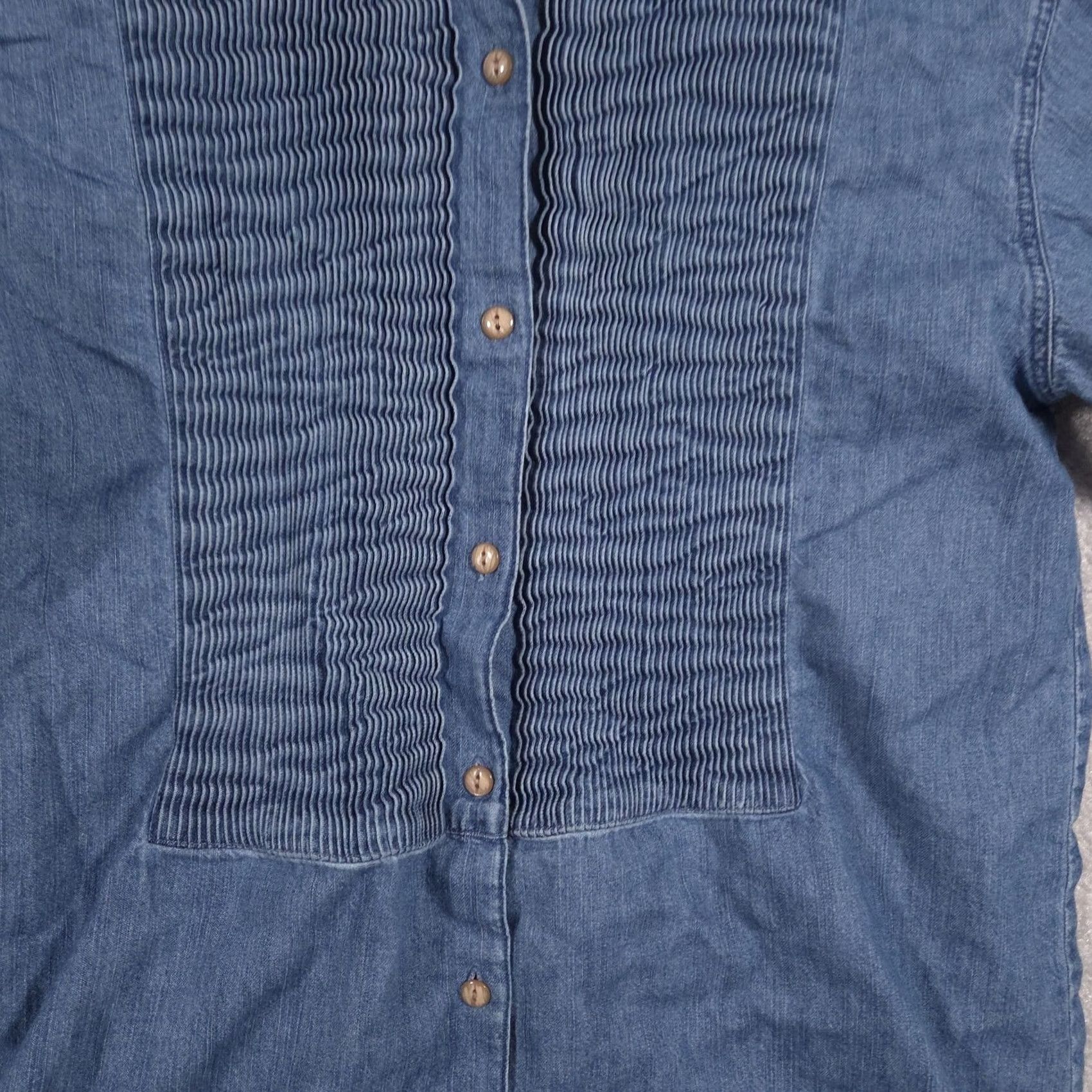 J. Jill J Jill Shirt Womens XS Blue Denim Pintuck Bib Button Front Long Sleeve Tunic Top Size XS / US 0-2 / IT 36-38 - 3 Thumbnail