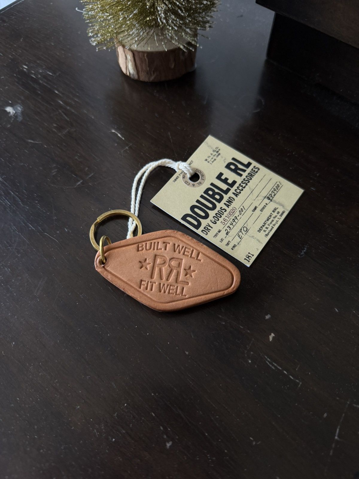 RRL Double RL Leather Key Fob Keychain Brown Brass Ring USA