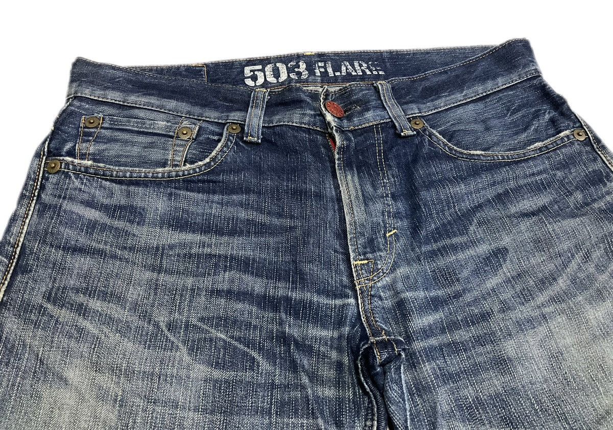 If Six Was Nine × Japanese Brand 🔥Sick Y2K Edwin 503 Flare Denim Distressed Faded Size US 36 / EU 52 - 3 Thumbnail