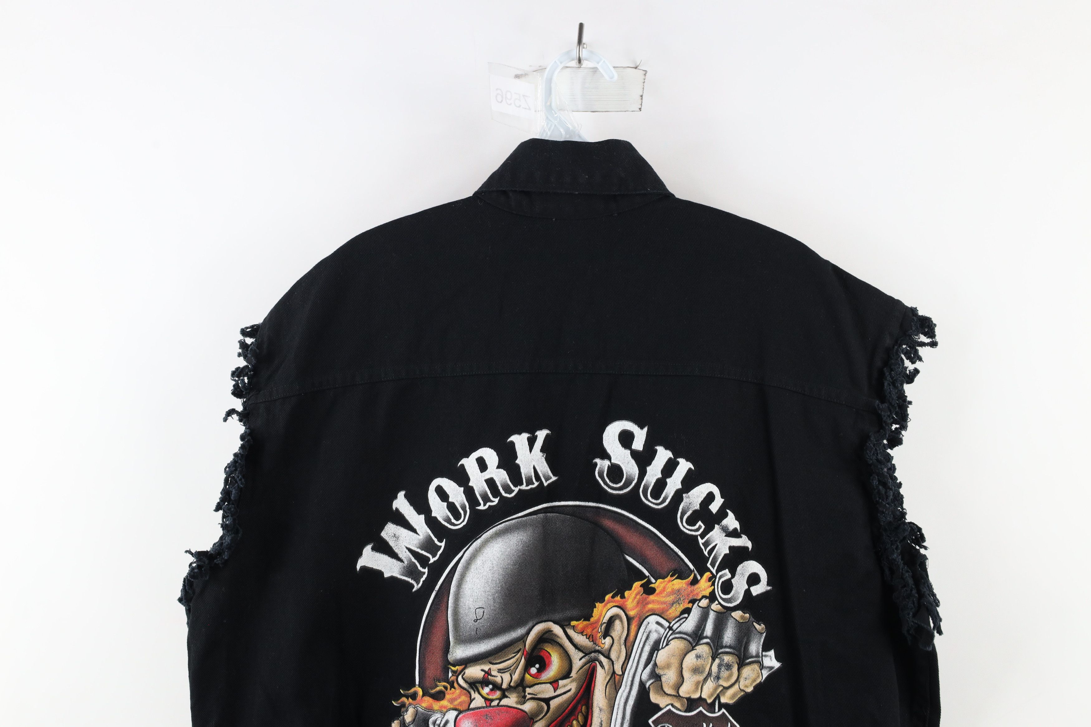 Vintage Vintage Y2K Work Sucks Motorcycle Clown Cut Off Shirt Size US XXL / EU 58 / 5 - 13 Thumbnail
