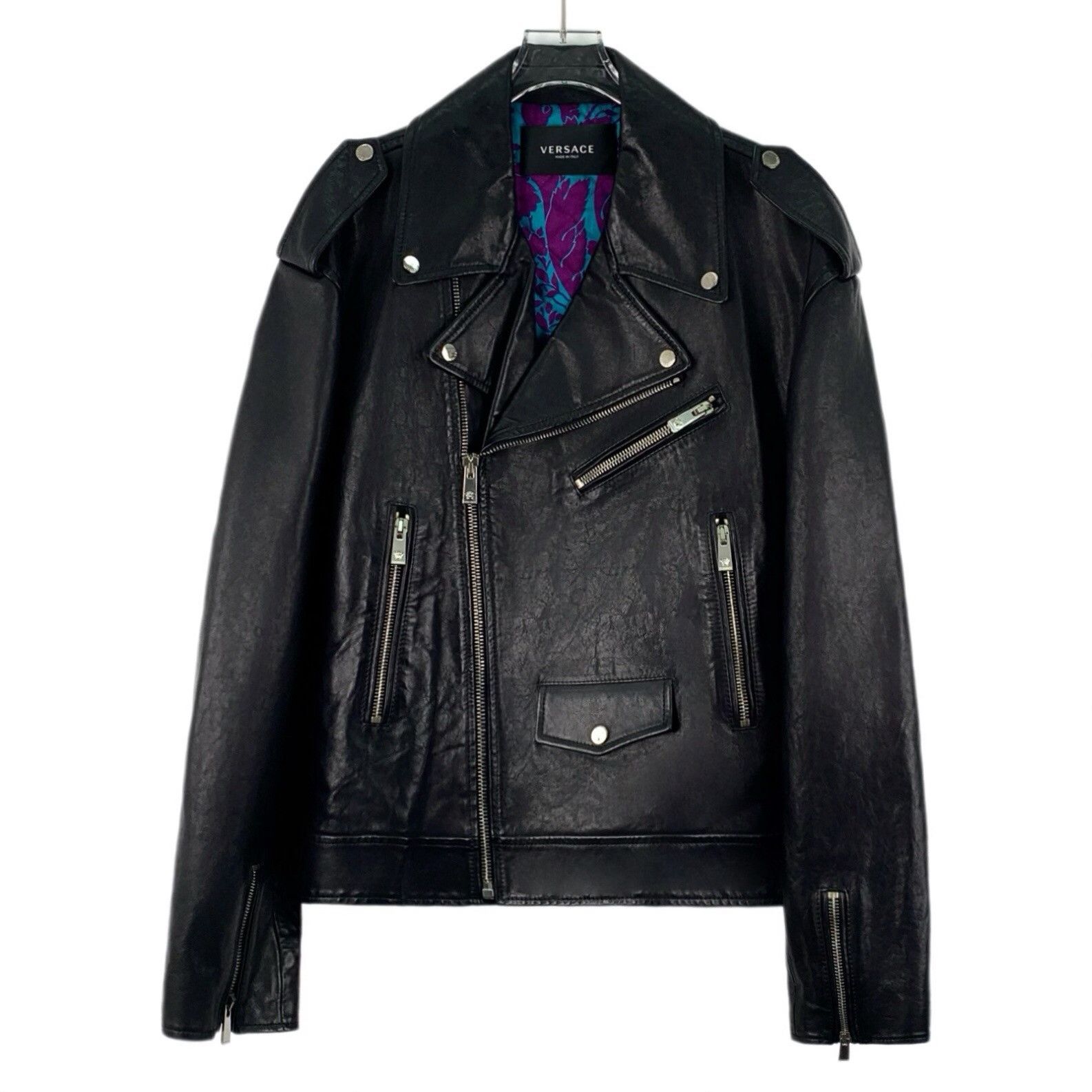 Versace Versace Distressed Calf Leather Biker Jacket US M Size US M / EU 48-50 / 2 - 1 Thumbnail