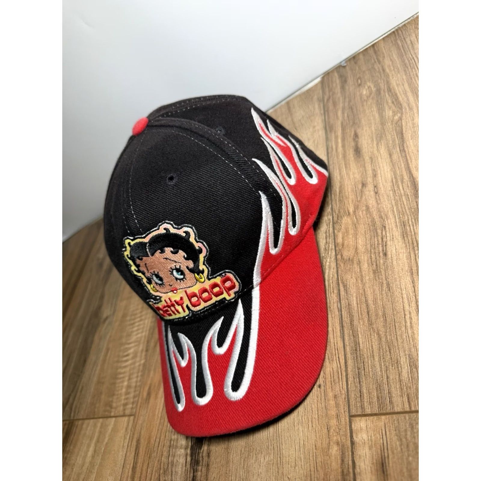 Vintage VINTAGE Betty Boop Hat Cap Black 90s Flames Fire Y2K Mens Size ONE SIZE - 2 Thumbnail