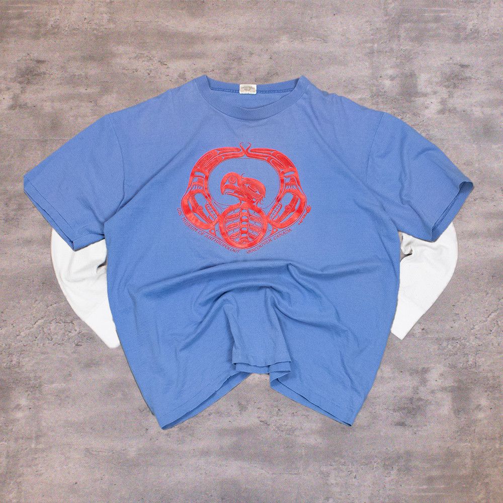 Japanese Brand Vintage 90's Native Blue Single Stitch Shirt Sleeve T-Shirt Size US XL / EU 56 / 4 - 1 Thumbnail