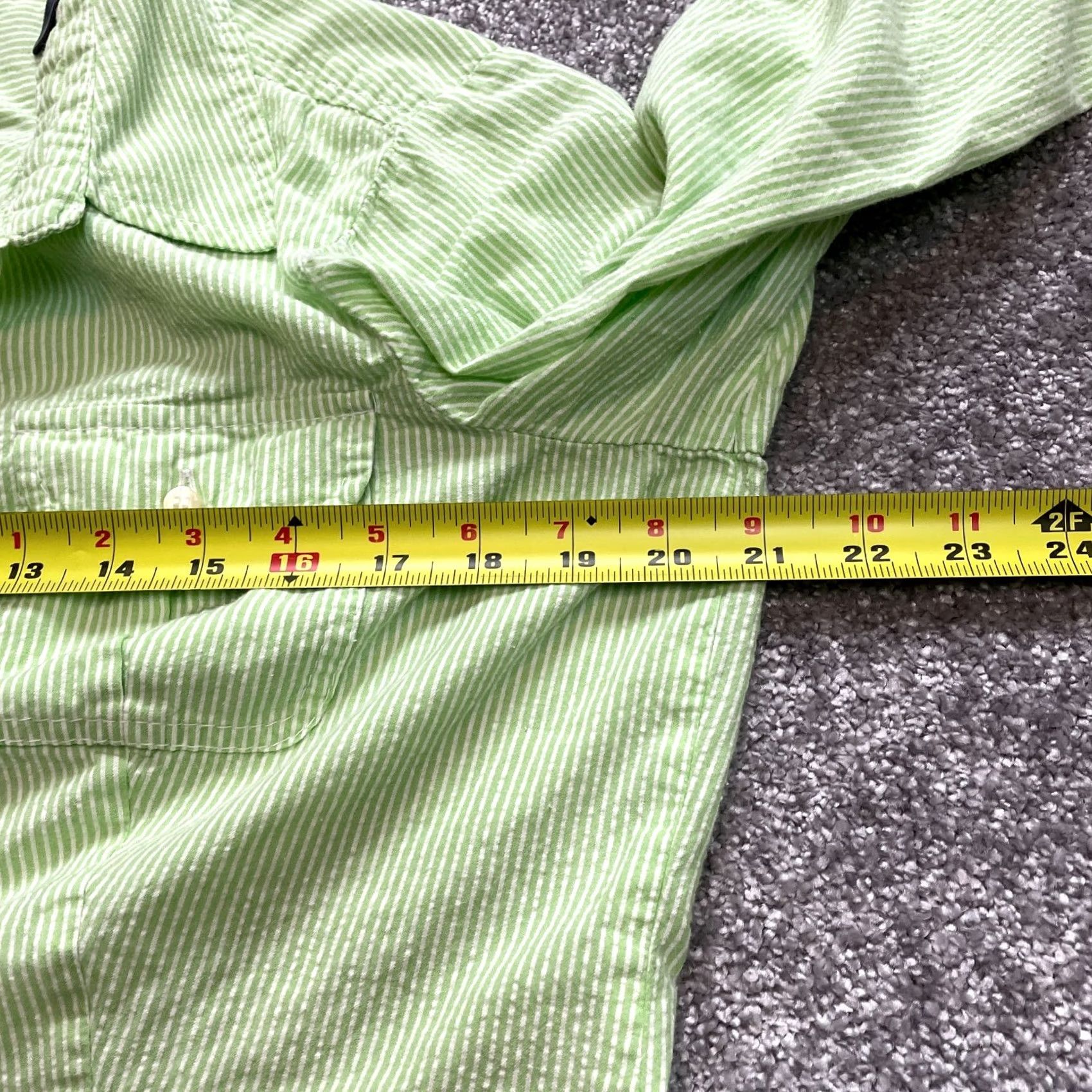 Liz Claiborne Liz Claiborne Button-Up Blouse Shirt Womens L Green Striped Pockets Collared Size L / US 10 / IT 46 - 7 Thumbnail