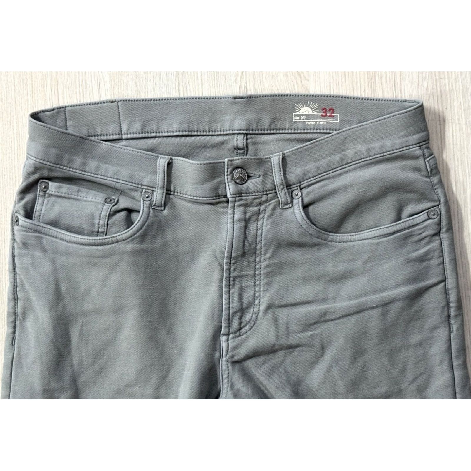 Faherty Faherty Men's 5-Pocket Pants Chino Stretch Solid Faded Olive Slate 32x31 Regular Men’s Pants Size US 32 / EU 48 - 3 Thumbnail