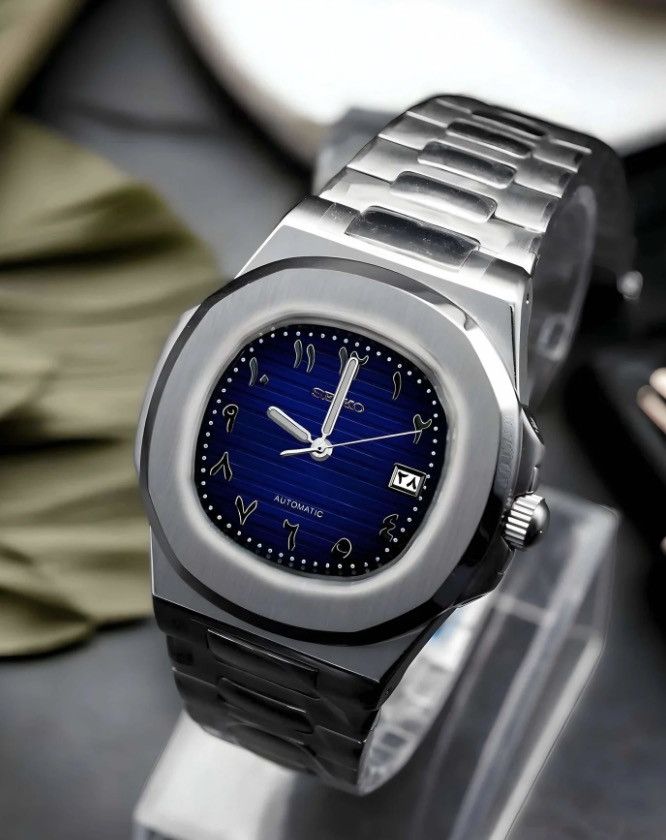 Japanese Brand Seiko Mod Nautilus Navy Blue Arabic Dial Steel Watch 41mm Size ONE SIZE - 1 Thumbnail