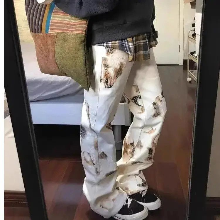 Japanese Brand Retro graffiti lace straight leg loose jeans Size US 32 / EU 48 - 6 Thumbnail