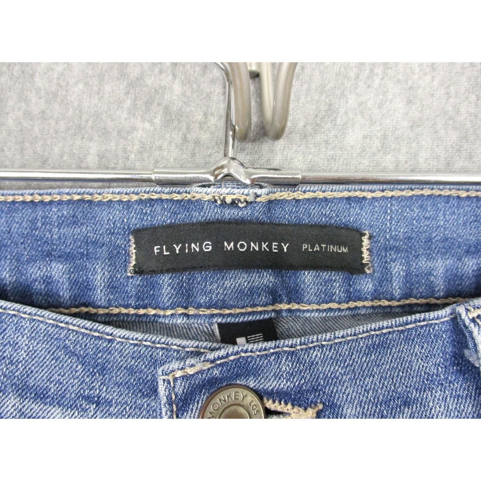 Vintage Flying Monkey Jeans Womens 29 Blue Medium Wash Low Rise Flare Distressed Frayed Size 29" - 4 Thumbnail