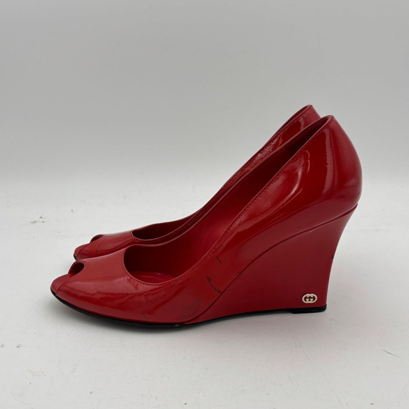 Gucci Gucci Patent Leather Double G Peep Toe Wedge Women's 9.5B Size US 9.5 / IT 39.5 - 5 Thumbnail