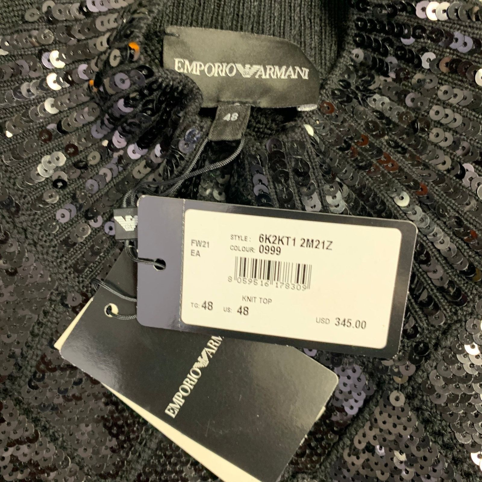 Emporio Armani Size L Black Virgin Wool Sequined Sleeveless Dress Top Size XS / US 0-2 / IT 36-38 - 5 Thumbnail