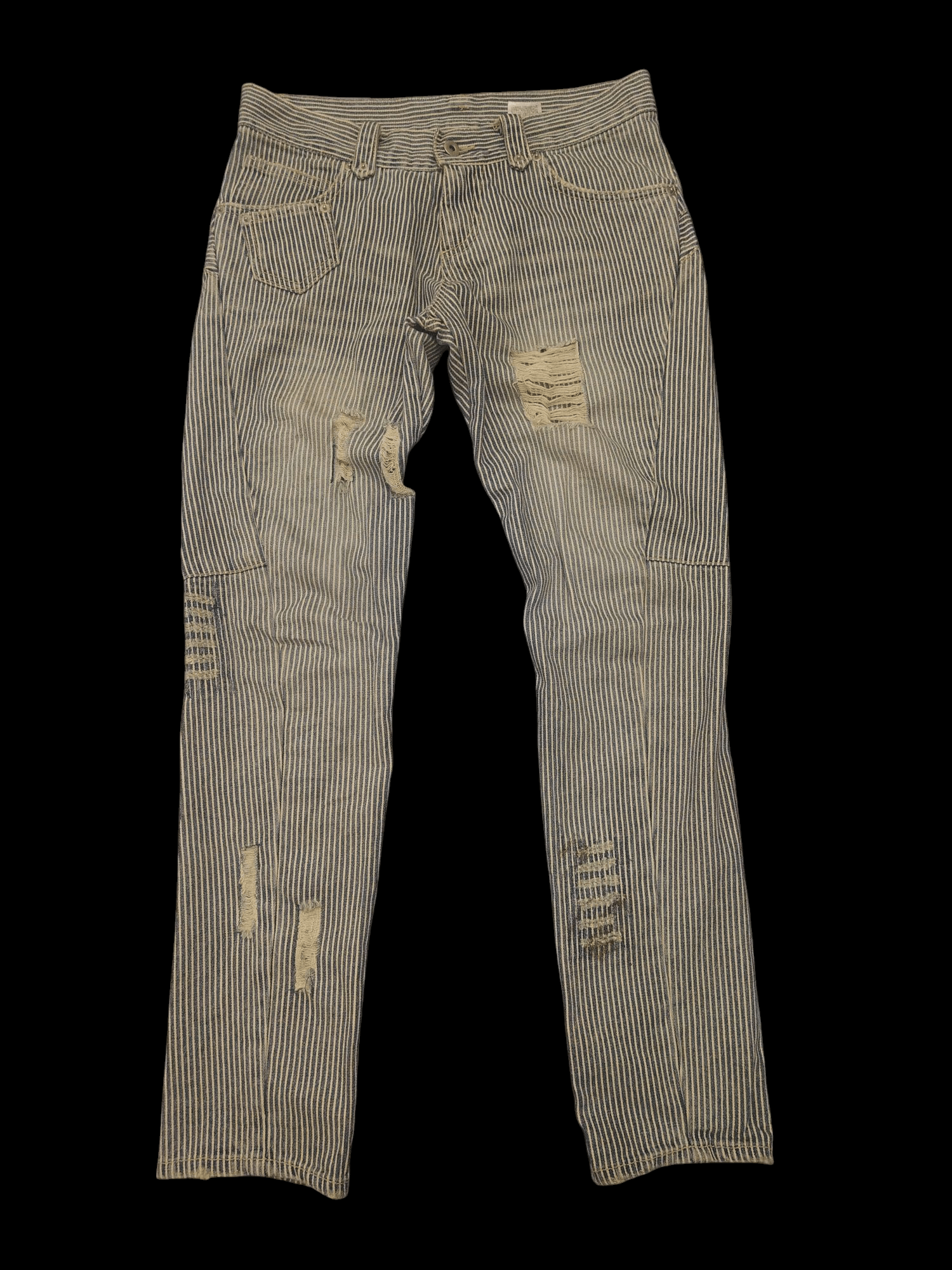 If Six Was Nine × Japanese Brand 💥Insane hickory stripe worker pants twist leg skinny design Size US 30 / EU 46 - 2 Thumbnail