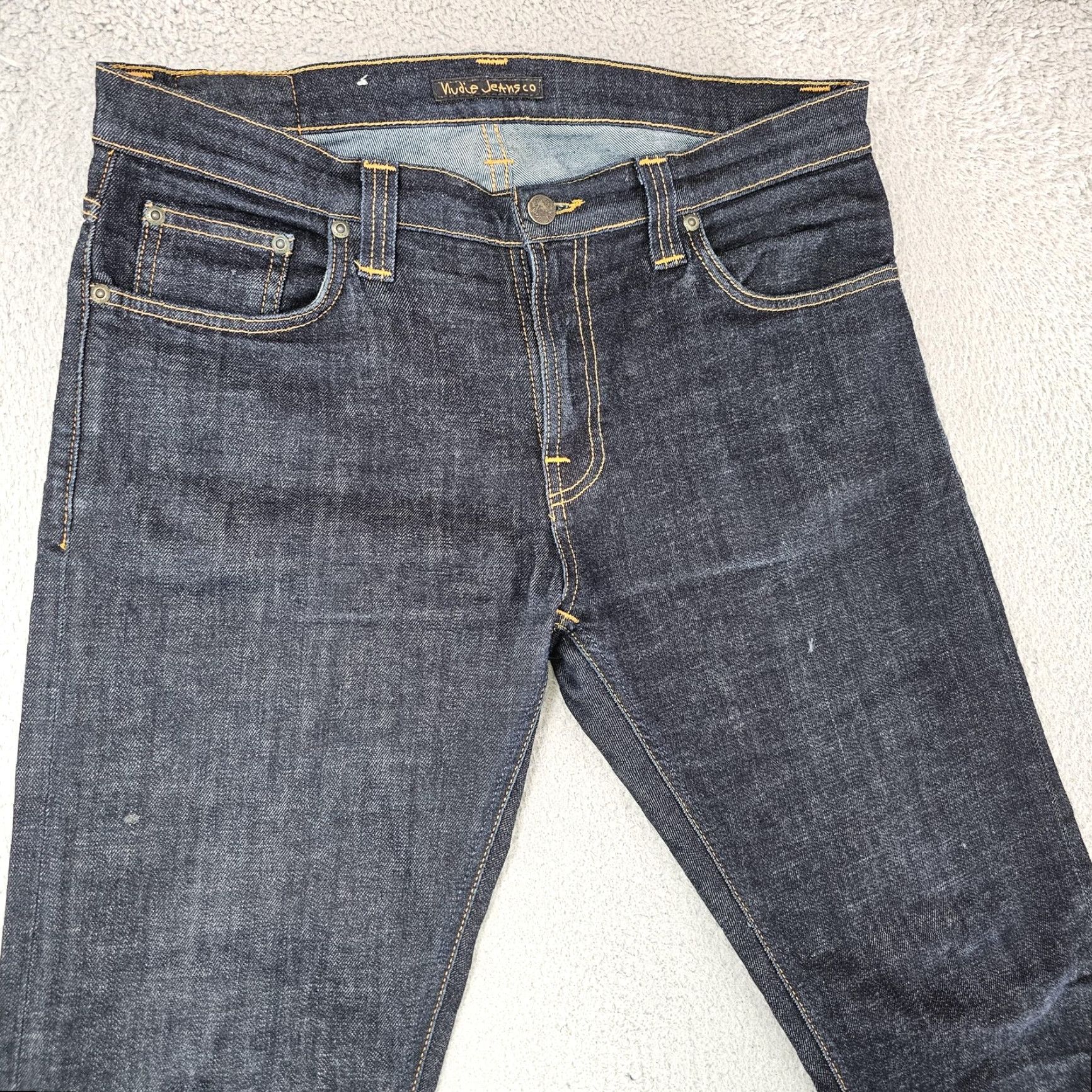 Nudie Jeans Nudie Jeans Mens Jeans 32x34 Dark Indigo Skinny Organic Cotton Twill Rinse Slim Jeans with Pockets Logo Patch Size US 32 / EU 48 - 2 Thumbnail