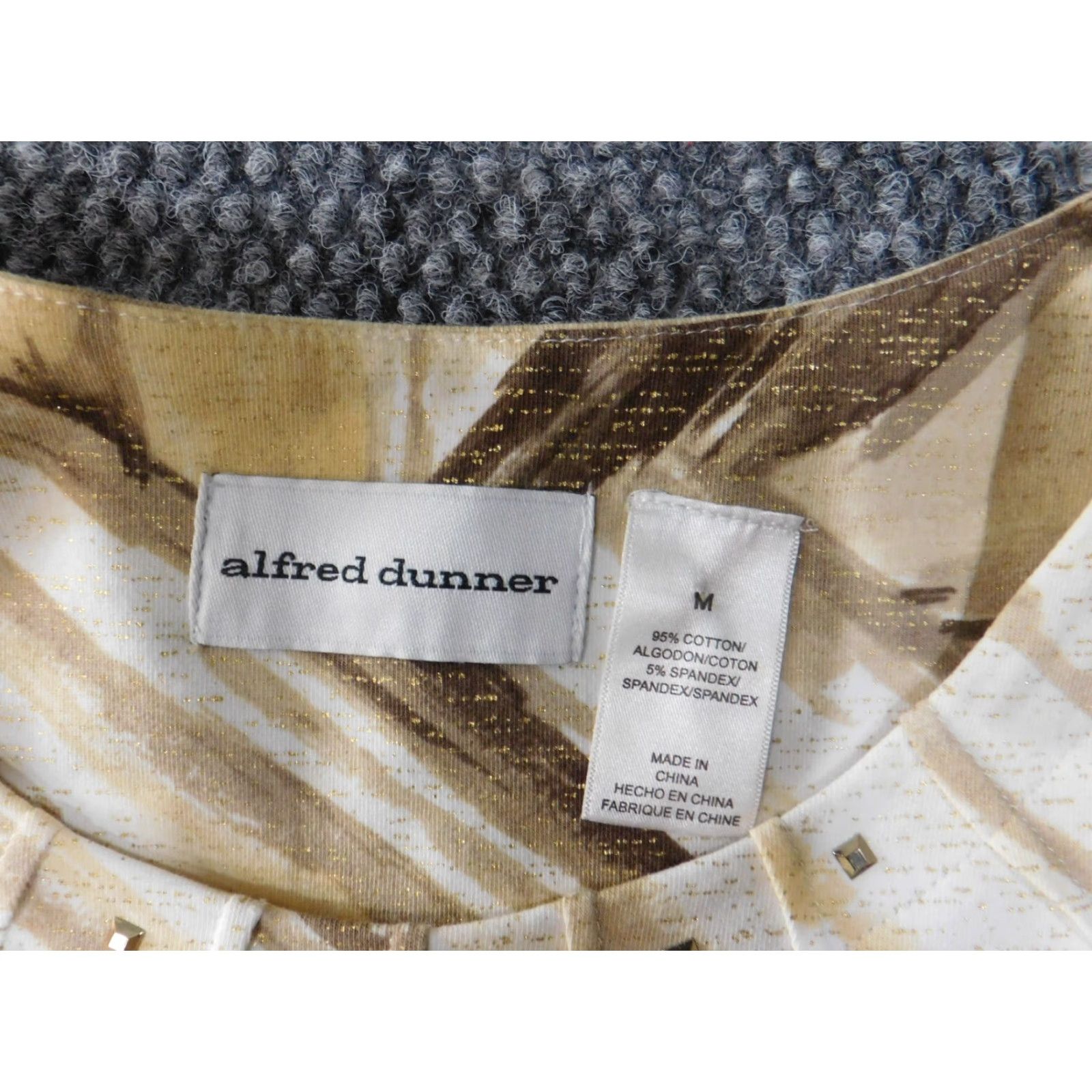 Vintage Alfred Dunner Blouse Geometric Beaded Stretch Knit Long Sleeve Round Neck M Brown Women Regular Vintage: No Size M / US 6-8 / IT 42-44 - 4 Thumbnail
