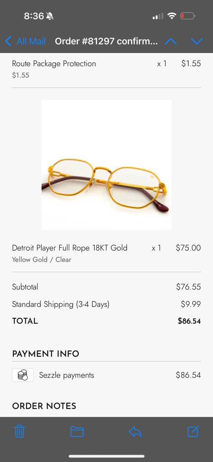 Vintage Frames Company Detroit Player Full Rope 18kt Gold Size ONE SIZE - 1 Thumbnail
